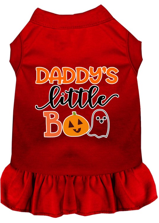 Daddy's Little Boo Screen Print Dog Dress Red Med